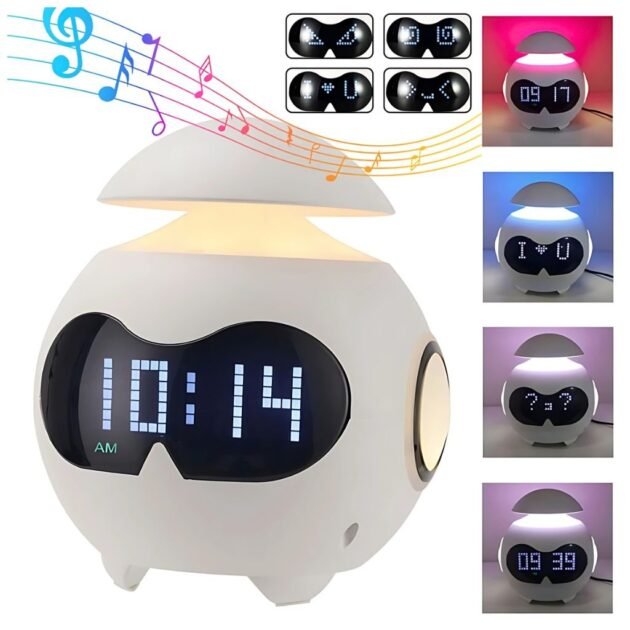 ساعة منبه عاطفية مزودة بضوء ليلي ومكبر صوت بلوتوث