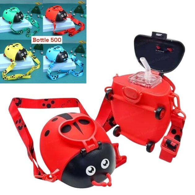 زجاجة ماء سعة 500 مل مزودة بماصة وتصميم كرتوني