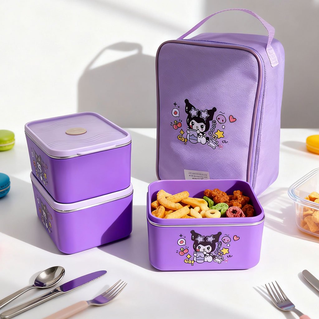 Lunch Box avec Sac Isotherme Design Cartoon 3 Compartiments Alimentaires – حافظة أطعام للأطفال 3 طبقات - الصورة 5
