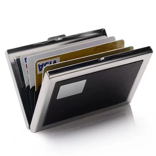 حافظة محفظة من الفولاذ الأسود مزودة بتقنية الحماية من