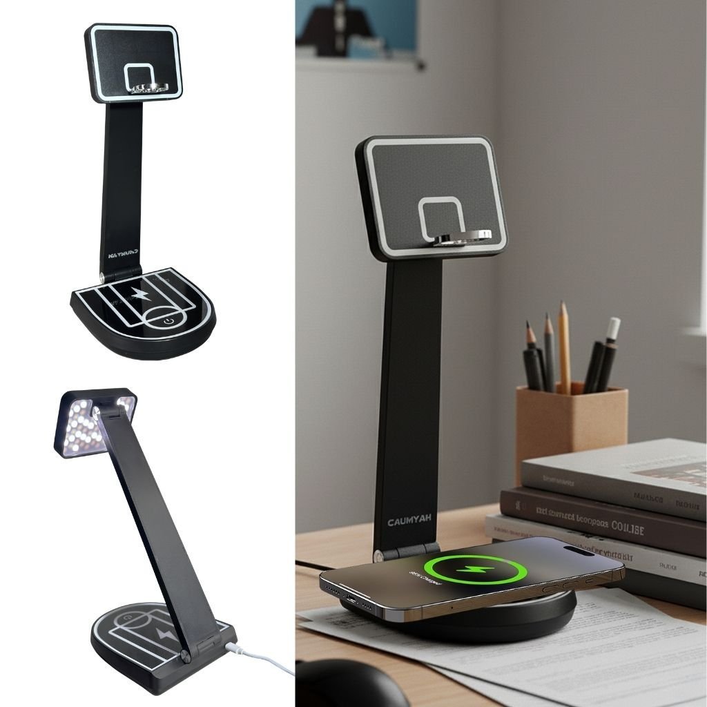 مصباح مكتبي لاسلكي بقوة 15 واط وشاحن للهاتف المحمول