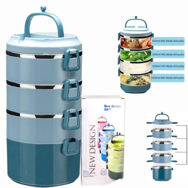 علبة غداء من الفولاذ المقاوم للصدأ بأربعة طبقات مع