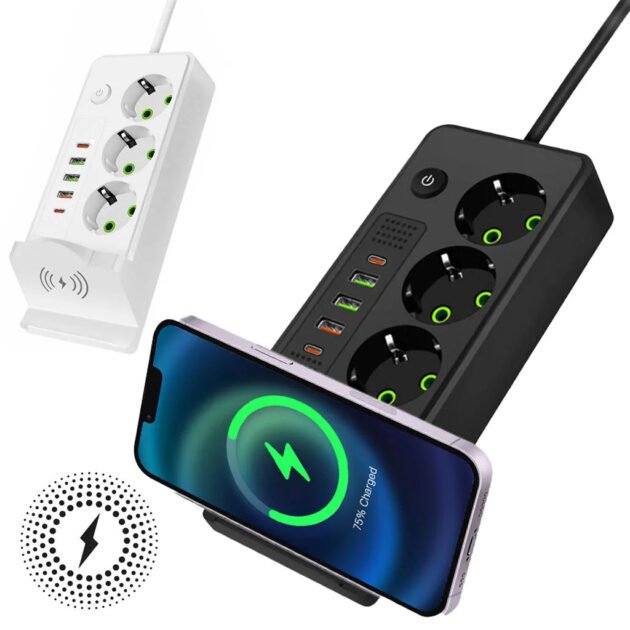 Multiprise 3 SOCKET 2500W avec USB, Type-C et chargement sans fil – مقبس طاقة وشاحن لاسلكي