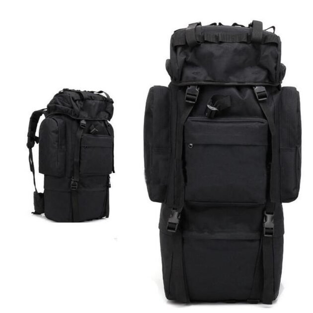 Sac à dos Randonnée professionnel en toile de Camouflage étanche à double épaule 90 L - Noir