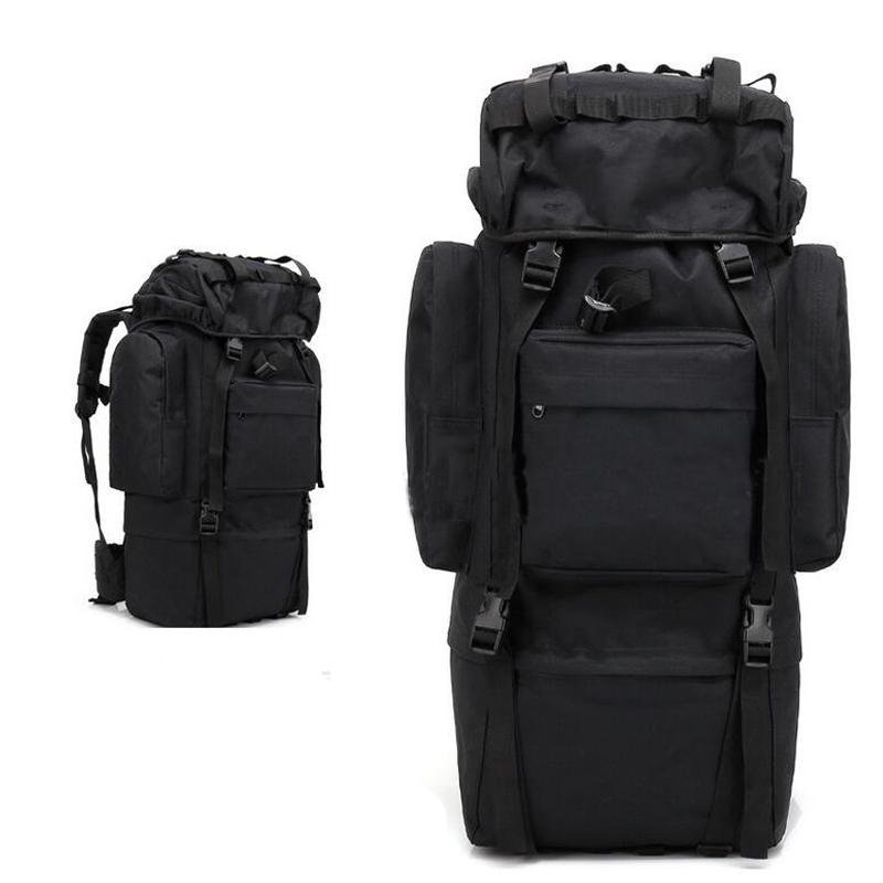Sac à dos Randonnée professionnel en toile de Camouflage étanche à double épaule 90 L - Noir