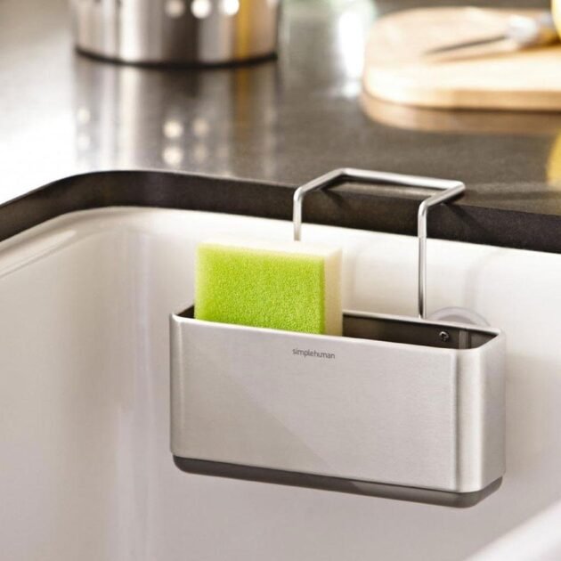 Organiseur d’évier de cuisine porte-éponge en acier inoxydable – منظم أغراض حوض الغسيل
