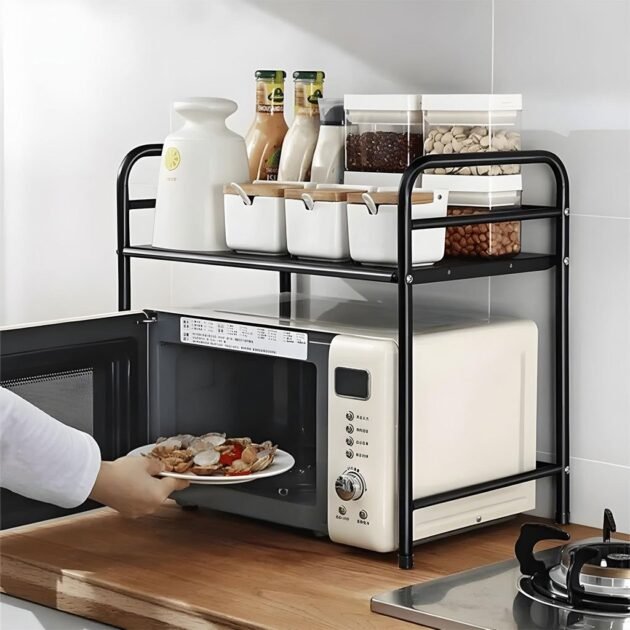 Support pour four à micro-ondes et étagère de rangement 2 étages – منظم أغراض وحامل ميكروويف