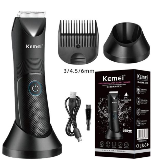 Kemei Tondeuse Sans Fil lavable pour l'aine et le corps pour hommes et femmes KM-1838