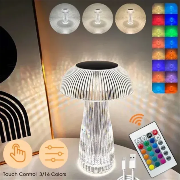 Veilleuses transparentes avec télécommande tactile en forme de champignon3600