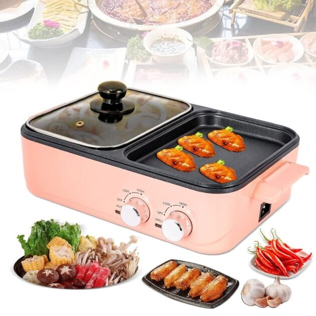 Marmite électrique avec plaque de cuisson antiadhésive double contrôle de température