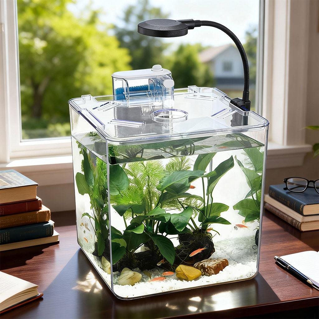 Kit mini aquarium nanbor avec système de filtrage et lampe led – حوض أسماك مع مصباح - الصورة 2