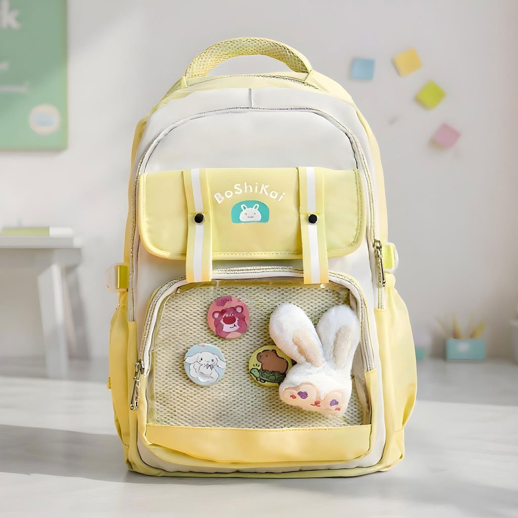 Sac à Dos Scolaire pour Enfants Style Kawaii BoShiKai Jaune – حقيبة ظهر مدرسية للأطفال أصفر - الصورة 5