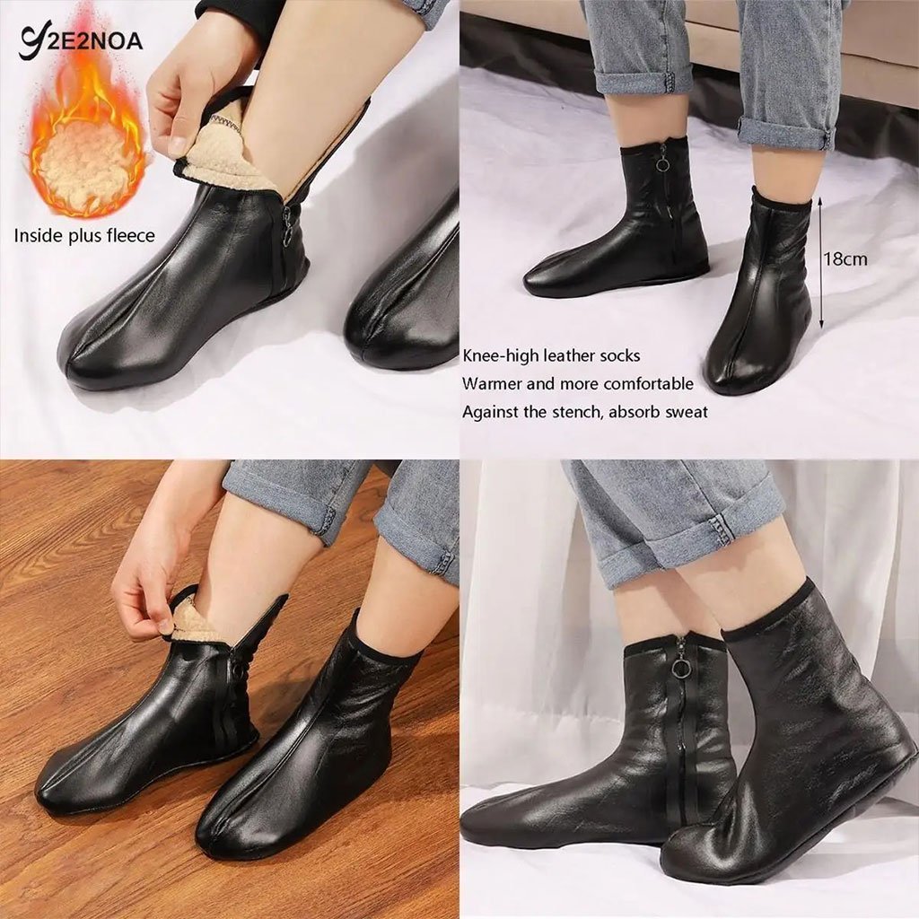 Paire de Chaussettes Chaudes d’hiver unisexes en cuir zippées - الصورة 5