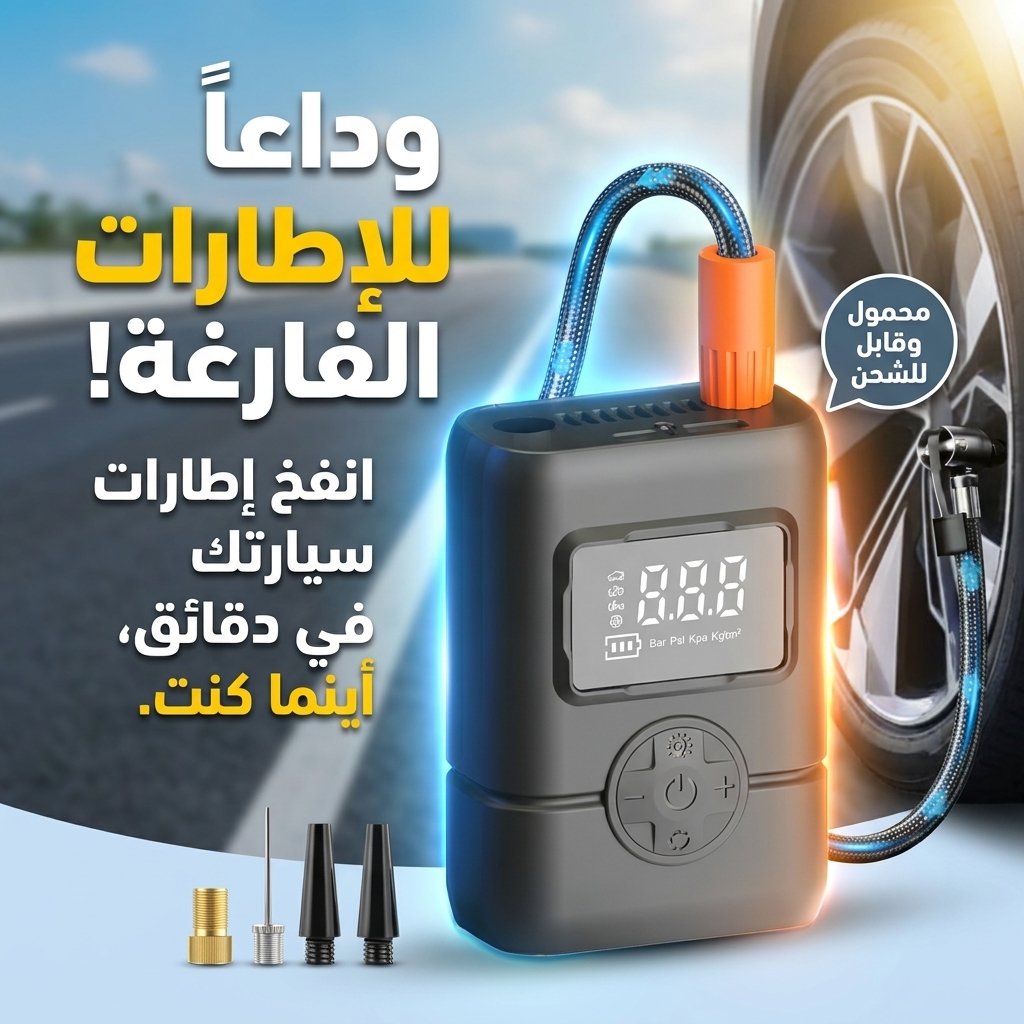 Gonfleur de pneus portable sans fil avec manomètre, arrêt automatique et lumière LED - جهاز ضغط العجلات محمول