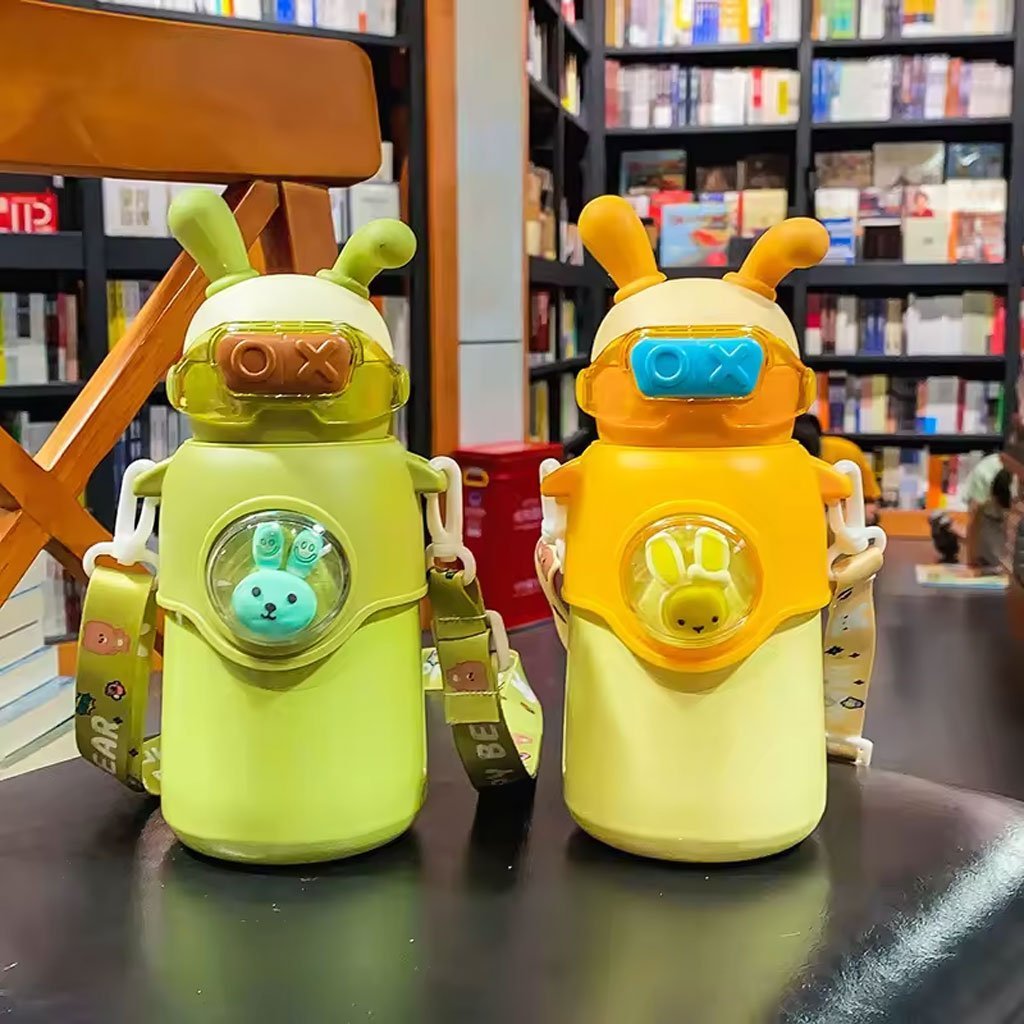 Bouteille Thermos en Acier Inoxydable 500 ml avec Paille, Motif Lapin pour Enfants - الصورة 3