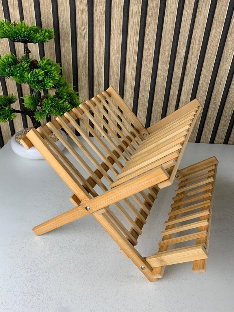 Égouttoir à vaisselle pliable en bambou de haute qualité – حامل أواني الغسيل - الصورة 2