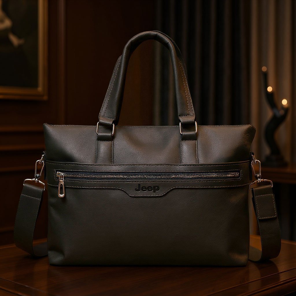 Cartable Homme en Simili Cuir Design Élégant Jeep 180551-12 Marron Foncé – حقيبة جلدية لون بني داكن - الصورة 2