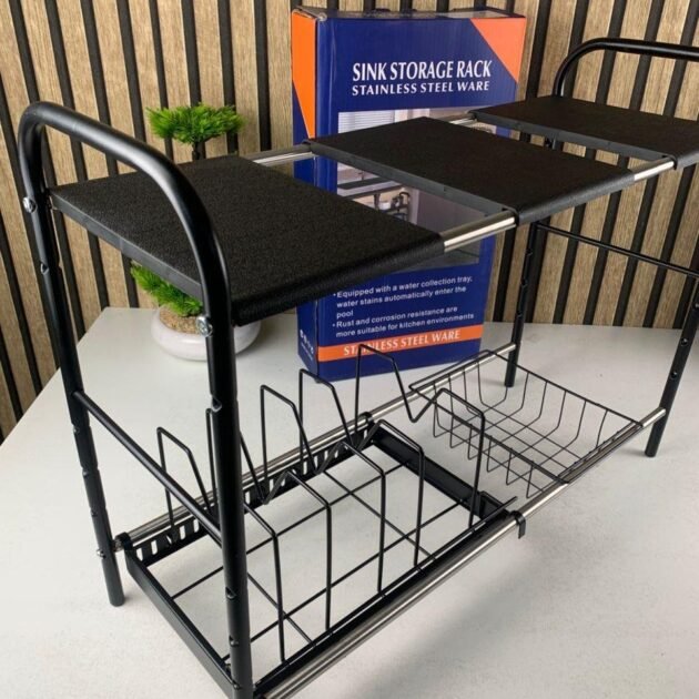 Organisateur Sous Évier Extensible de Cuisine 2 Niveaux Réglable – منظم أغراض في المطبخ