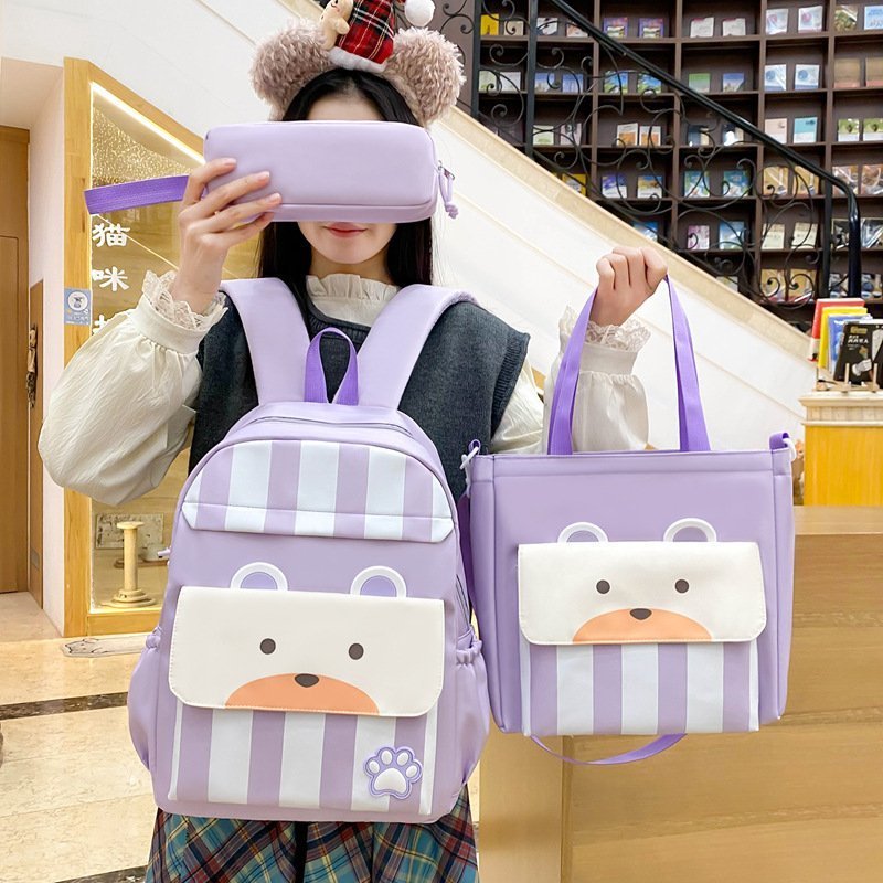 Ensemble de sacs d’école Kawai pour adolescents 3Pcs Ours Mauve – محفظة 3 قطع كاواي بنفسجي - الصورة 4