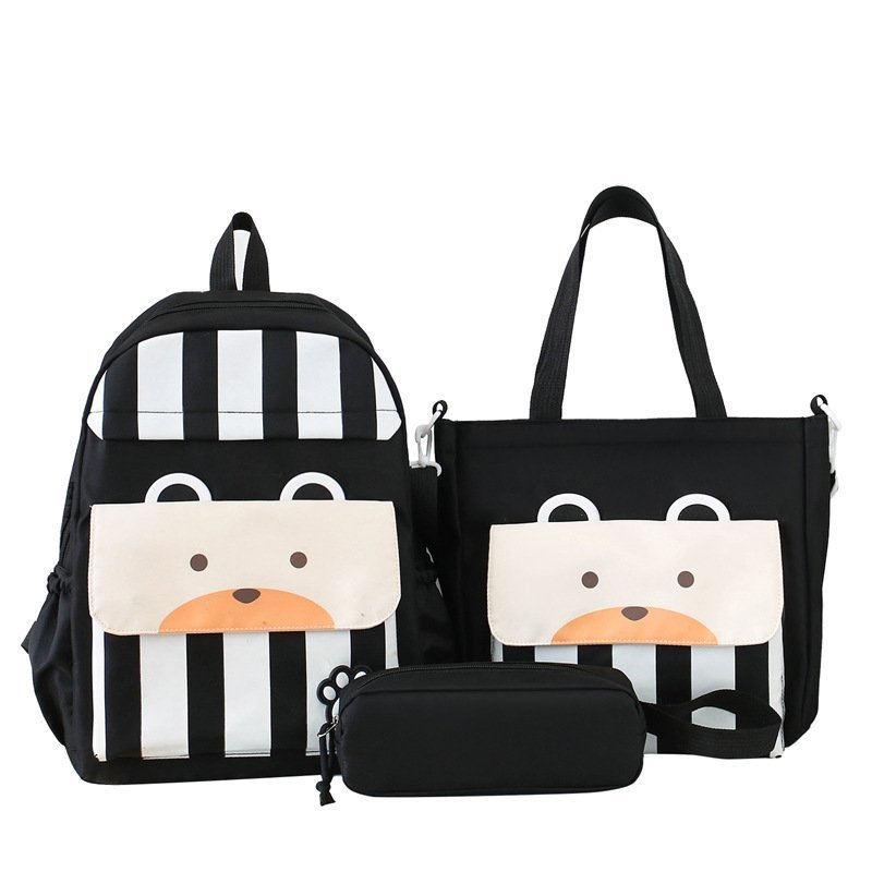 Ensemble de sacs d’école Kawai pour adolescents 3Pcs Ours Noir – محفظة 3 قطع كاواي أسود - الصورة 3
