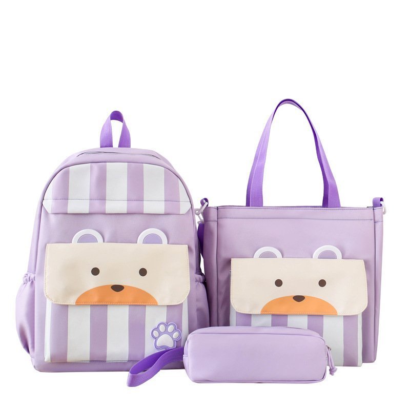 Ensemble de sacs d’école Kawai pour adolescents 3Pcs Ours Mauve – محفظة 3 قطع كاواي بنفسجي - الصورة 3