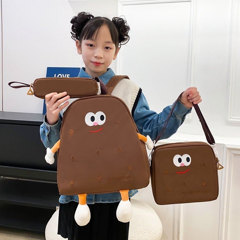 Ensemble de sacs d’école Kawai pour adolescents 3Pcs Language Marron – محفظة 3 قطع كاواي بني
