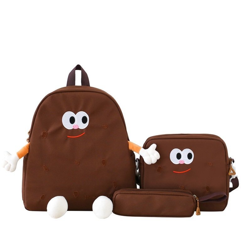 Ensemble de sacs d’école Kawai pour adolescents 3Pcs Language Marron – محفظة 3 قطع كاواي بني - الصورة 2