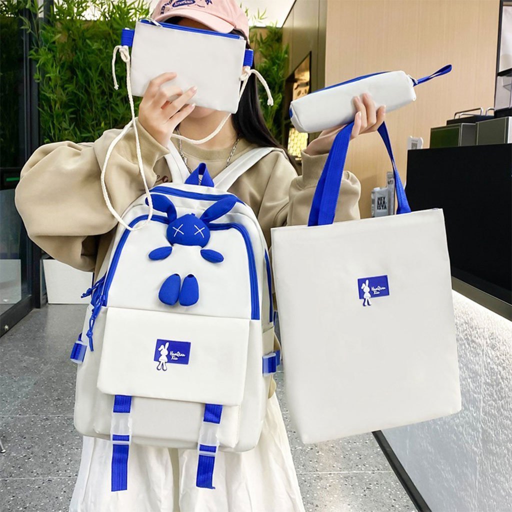 Ensemble de sacs d’école Kawai pour adolescents 4Pcs Lapin X Blanc – محفظة 4 قطع كاواي أبيض - الصورة 4