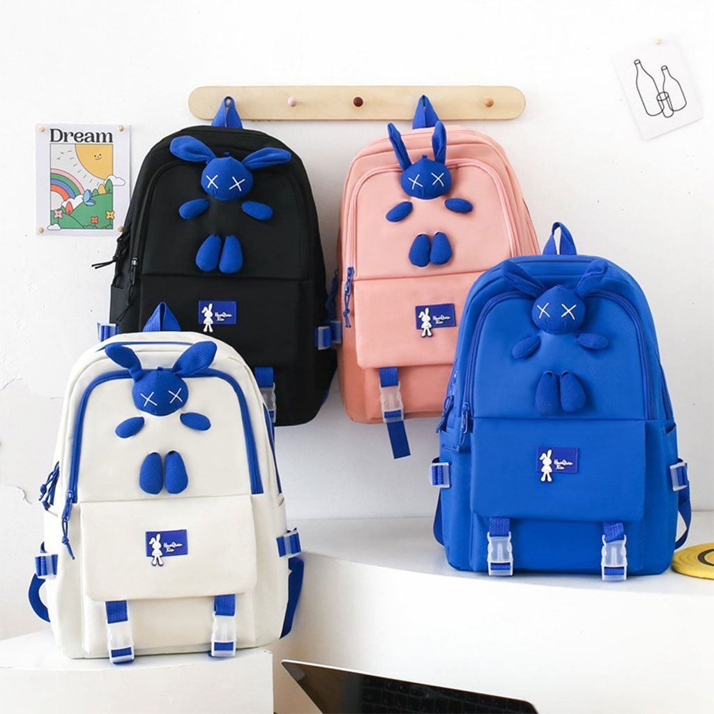 Ensemble de sacs d’école Kawai pour adolescents 4Pcs Lapin X Gris – محفظة 4 قطع كاواي رمادي - الصورة 4