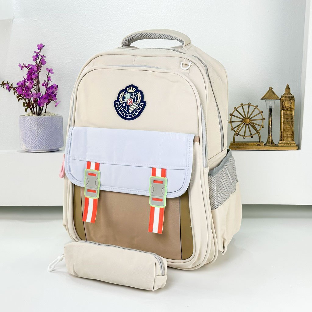 Sac à Dos pour Enfants avec Trousse Assortie KBAG Beige – حقيبة ظهر مدرسية للأطفال مع مقلمة بيج - الصورة 2