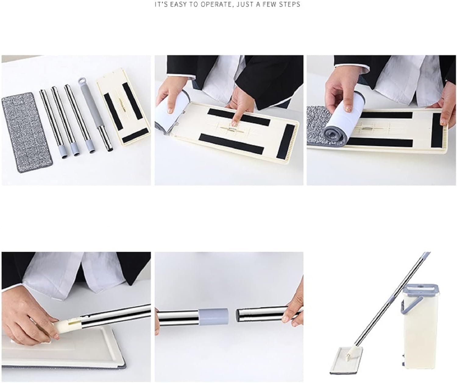 Balai-serpillère plat avec seau à deux compartiments et lingettes en microfibre - ممسحة مايكروفيبر مع دلو بغرفتين للفصل بين الماء النظيف - الصورة 12