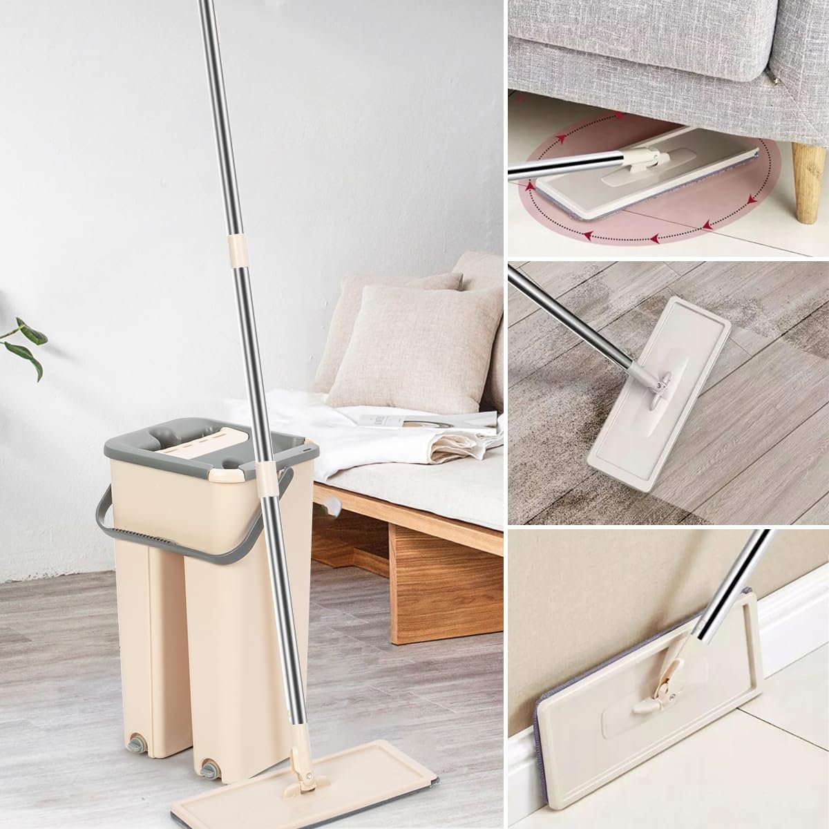 Balai-serpillère plat avec seau à deux compartiments et lingettes en microfibre - ممسحة مايكروفيبر مع دلو بغرفتين للفصل بين الماء النظيف - الصورة 2