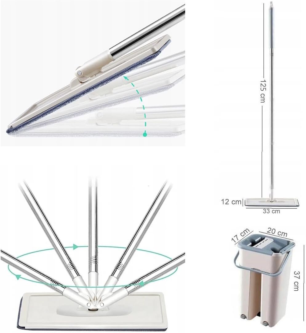 Balai-serpillère plat avec seau à deux compartiments et lingettes en microfibre - ممسحة مايكروفيبر مع دلو بغرفتين للفصل بين الماء النظيف - الصورة 3