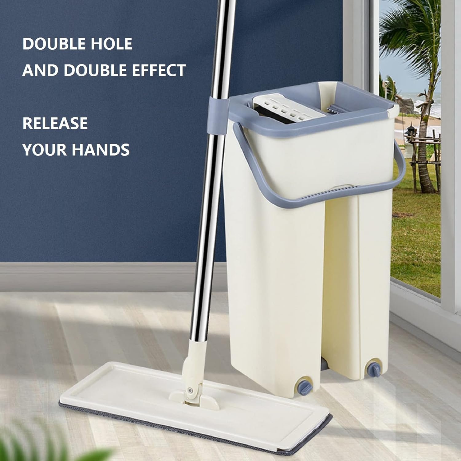 Balai-serpillère plat avec seau à deux compartiments et lingettes en microfibre - ممسحة مايكروفيبر مع دلو بغرفتين للفصل بين الماء النظيف - الصورة 4