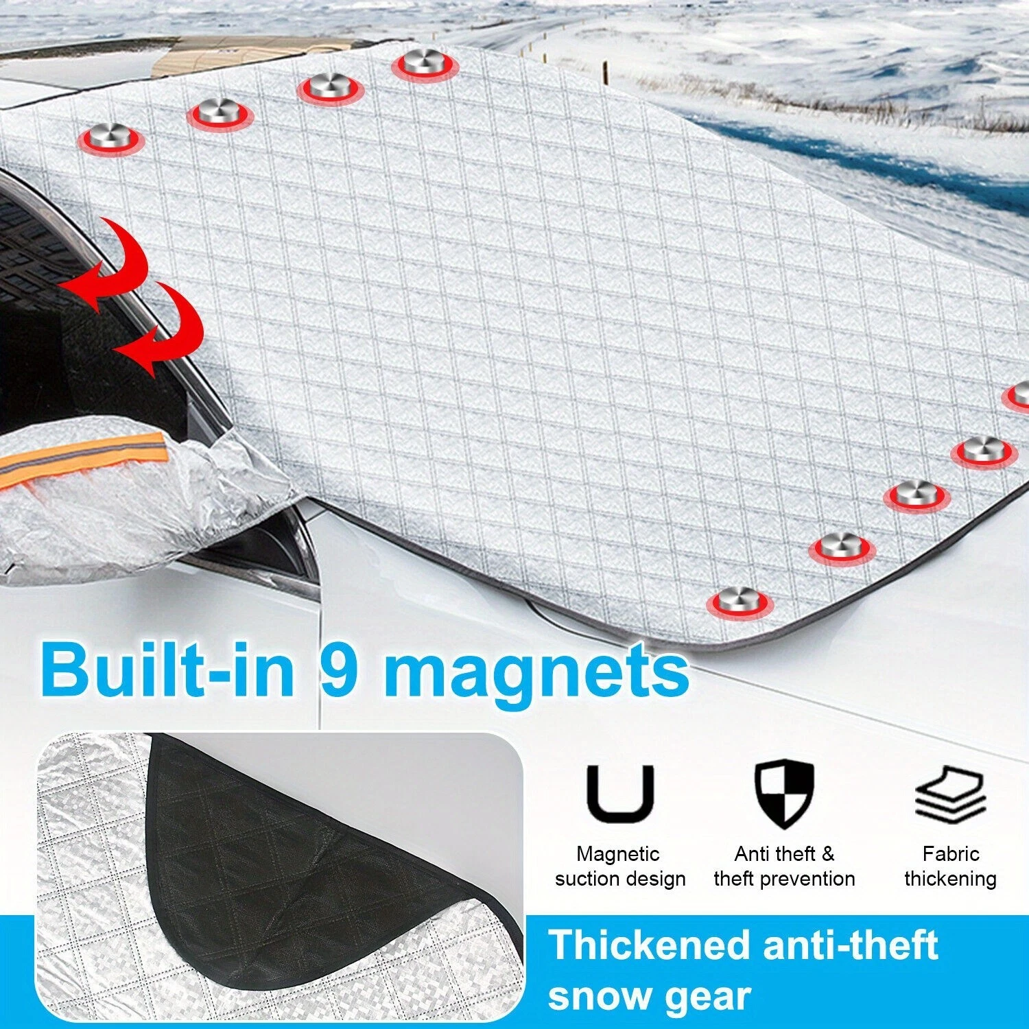 ⁦Couverture de Pare-brise Magnetique pour Voiture Toute Saison - غطاء الزجاج الأمامي للسيارة متعدد الفصول⁩ - الصورة ⁦12⁩