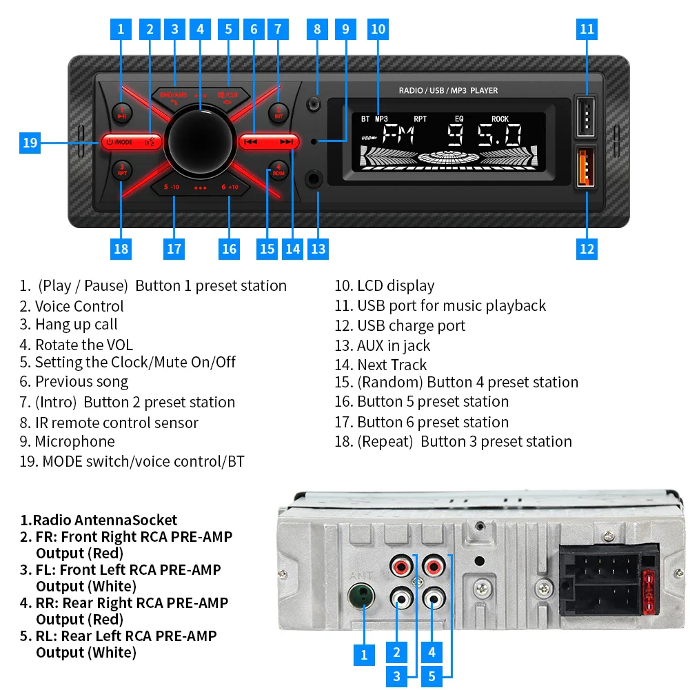 ⁦Autoradio MP3 Multimedia Player 1 DIN Bluetooth - جهاز راديو ومشغل وسائط السيارات مزود ببلوتوث⁩ - الصورة ⁦12⁩