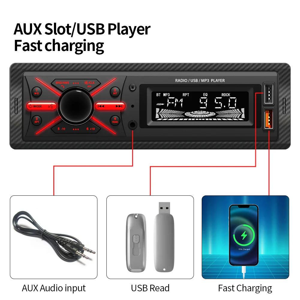 ⁦Autoradio MP3 Multimedia Player 1 DIN Bluetooth - جهاز راديو ومشغل وسائط السيارات مزود ببلوتوث⁩ - الصورة ⁦14⁩
