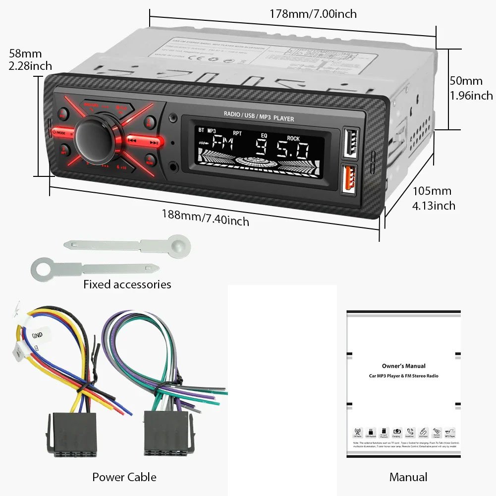 ⁦Autoradio MP3 Multimedia Player 1 DIN Bluetooth - جهاز راديو ومشغل وسائط السيارات مزود ببلوتوث⁩ - الصورة ⁦3⁩