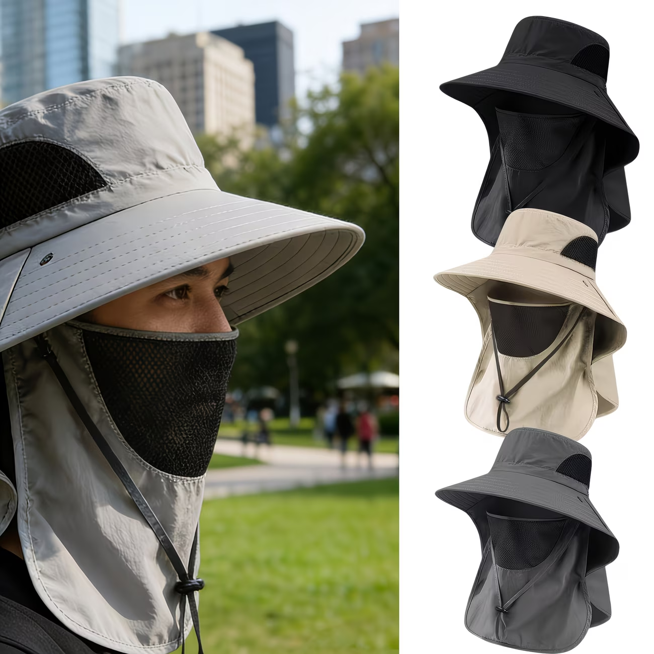 Chapeau de protection solaire printemps-été avec couvrant le visage - قبعة للحماية من الشمس بتصميم شال تغطي الوجه - الصورة 4