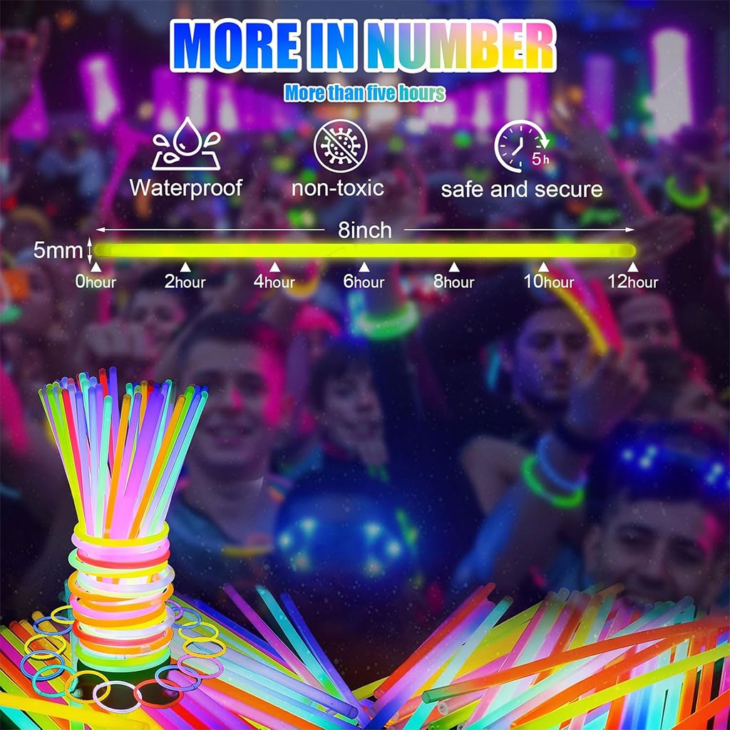 ⁦Glow Sticks Bulk Party Favors 50pcs 8inch Party Time - أساور مضيئة للحفلات⁩ - الصورة ⁦5⁩