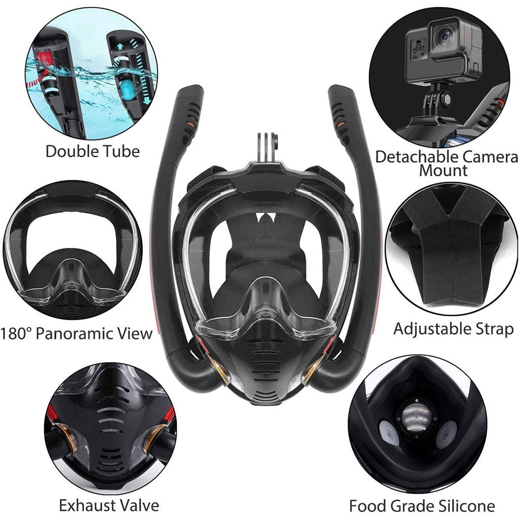 ⁦Masque de Plongée à Double Tube avec Support GoPro V2- قناع غوض إحترافي مع حامل كاميرة⁩ - الصورة ⁦4⁩