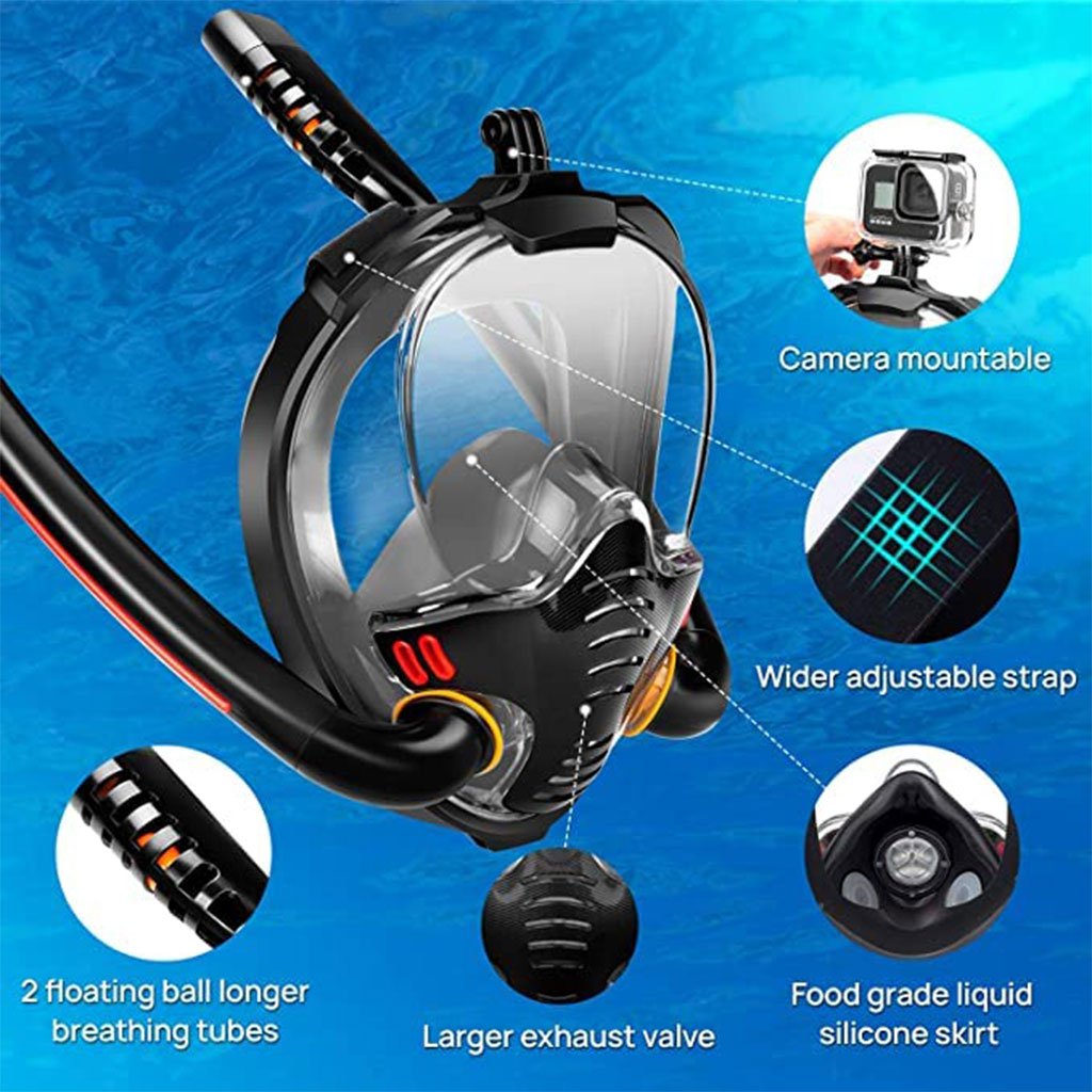 ⁦Masque de Plongée à Double Tube avec Support GoPro V2- قناع غوض إحترافي مع حامل كاميرة⁩ - الصورة ⁦5⁩