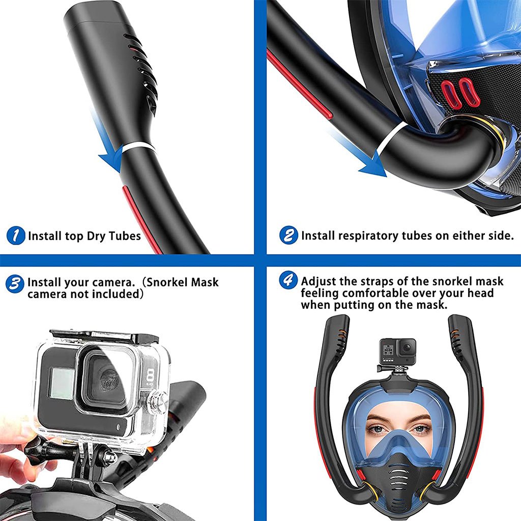⁦Masque de Plongée à Double Tube avec Support GoPro V2- قناع غوض إحترافي مع حامل كاميرة⁩ - الصورة ⁦7⁩
