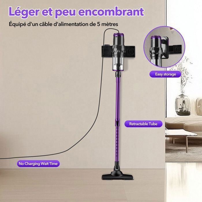 Multismart Aspirateur Balai Filaire Sans Sac 500W 5 en 1 avec Aspirateur à Main - 18KPa - مكنسة كهربائية يدوية - الصورة 5