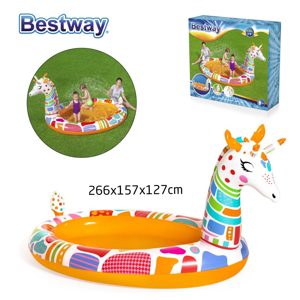 Piscine Rond Gonflable Giraffe Pour Enfants Avec Arroseur 266x157x127cm Bestway 53089 - الصورة 6