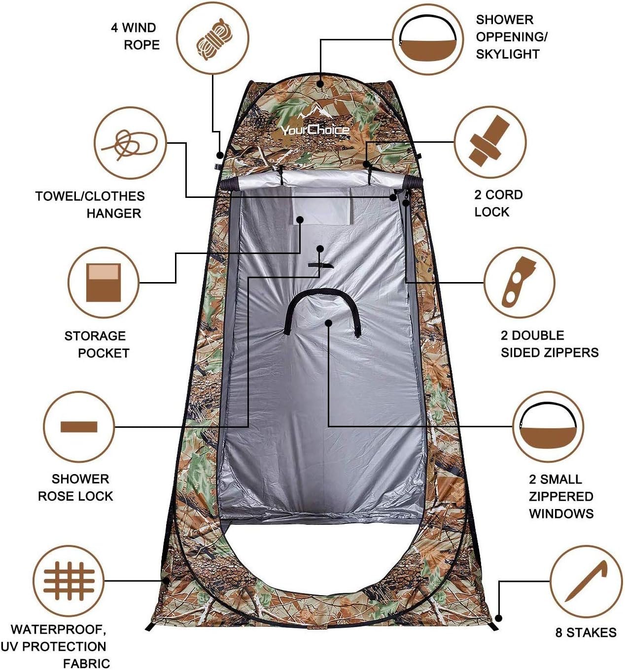 Tente de change pliable protection UPF 50+ et imperméable, 120 x 120 x 190 cm, camouflage - خيمة تغيير الملابس قابلة للطي - الصورة 10