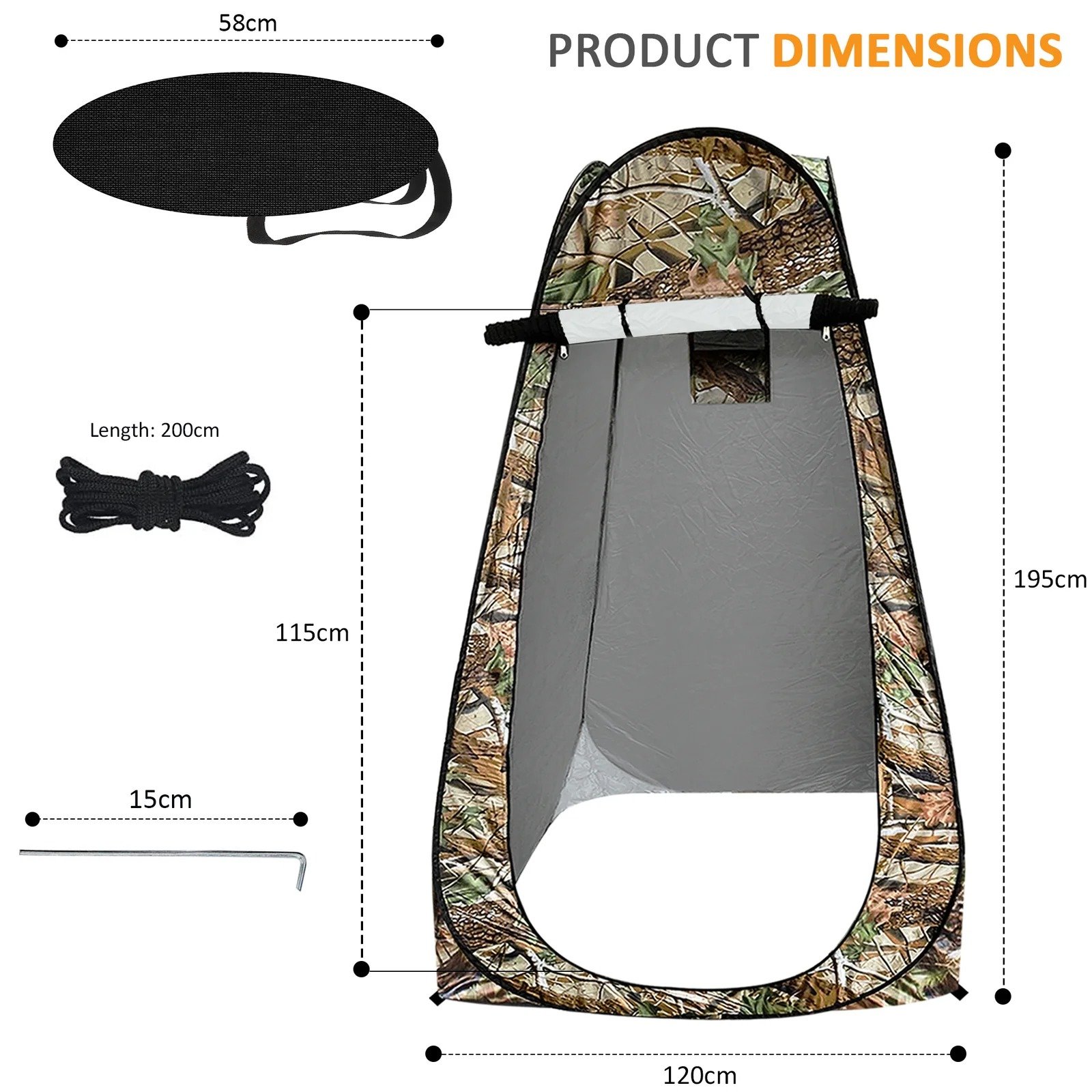 Tente de change pliable protection UPF 50+ et imperméable, 120 x 120 x 190 cm, camouflage - خيمة تغيير الملابس قابلة للطي - الصورة 11