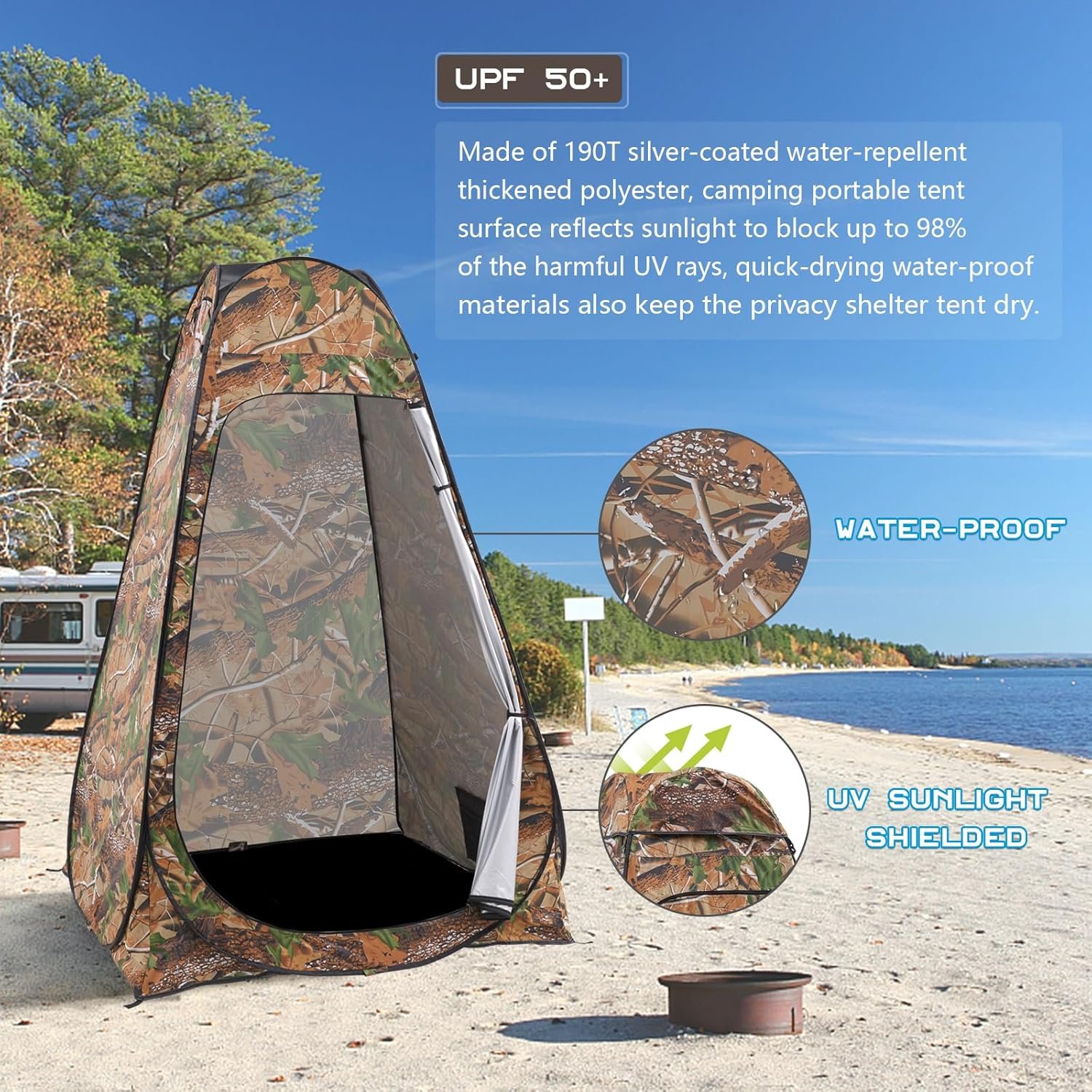 Tente de change pliable protection UPF 50+ et imperméable, 120 x 120 x 190 cm, camouflage - خيمة تغيير الملابس قابلة للطي - الصورة 13