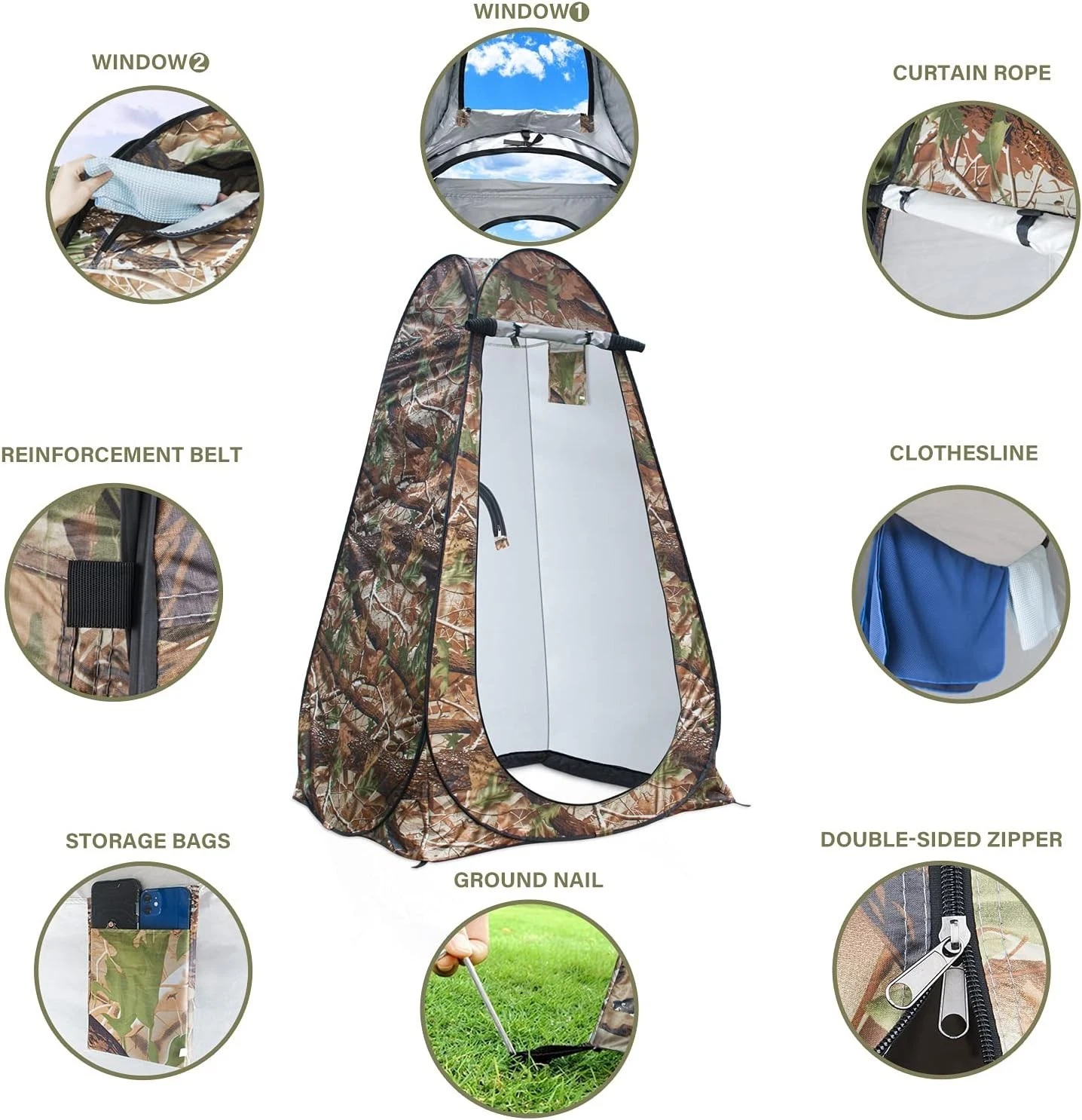Tente de change pliable protection UPF 50+ et imperméable, 120 x 120 x 190 cm, camouflage - خيمة تغيير الملابس قابلة للطي - الصورة 4