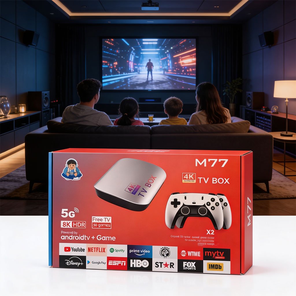 ⁦TV Box & Game Console M77 Ultra HD avec Deux Manettes et Télécommande - جهاز الترفيه والألعاب المتكامل⁩ - الصورة ⁦4⁩